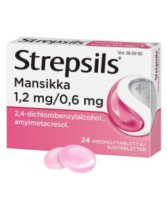 STREPSILS MANSIKKA imeskelytabletti 1,2/0,6 mg 24 fol