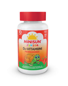 Minisun D-vitamiini Pehmokonna Mansikka 10 mikrog 60 purutabl