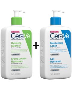 COMBOPAKKAUS: CeraVe Hydrating Cleanser + Moisturising Lotion 473 + 473 ml