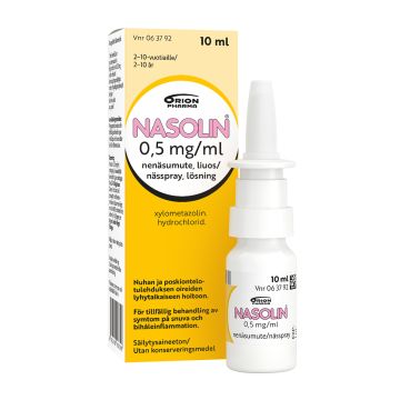 NASOLIN nenäsumute, liuos 0,5 mg/ml säilytysaineeton 10 ml