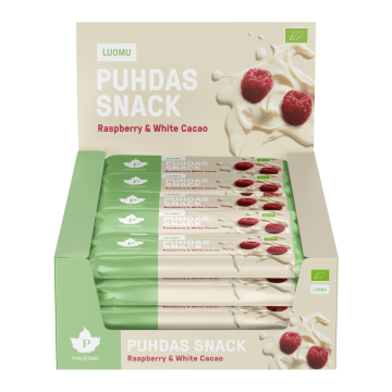 Puhdistamo Puhdas Snack -patukka, Raspberry & White Cacao, Luomu 20 x 40 g
