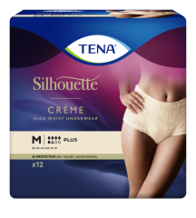 TENA SILHOUETTE PLUS CREME M INKOHOUSUT NAISILLE, PUUTERINVÄRINEN, KORKEA VYÖTÄ 12 KPL