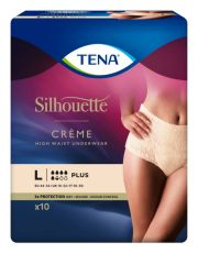 TENA SILHOUETTE PLUS CREME L INKOHOUSUT NAISILLE, PUUTERINVÄRINEN, KORKEA VYÖTÄ 12 KPL