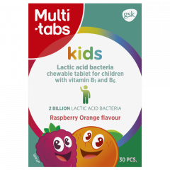 Multi-tabs Kids Maitohappobakt. + B1- ja B6-vitamiini Vadelma-Appelsiini 30 purutabl